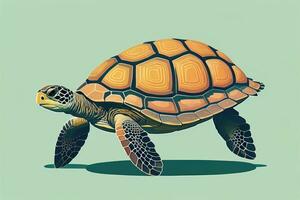 illustration de une tortue sur une vert Contexte dans dessin animé style. ai génératif photo