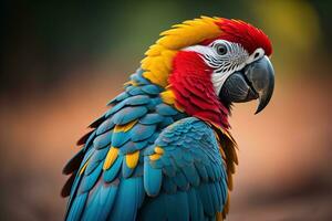 portrait de une coloré ara perroquet. ai génératif photo