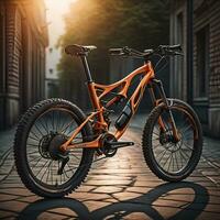 moderne Orange Montagne vélo. ai génératif photo
