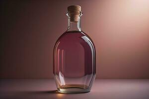 bouteille avec une liquide sur une solide Couleur Contexte. ai génératif photo