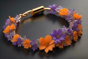 bijoux bracelet avec précieux des pierres sur une gris Contexte. studio tir. ai génératif photo