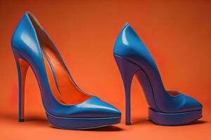 haute talon femmes des chaussures sur une solide Couleur Contexte. ai génératif photo