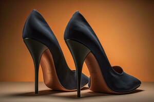 haute talon femmes des chaussures sur une solide Couleur Contexte. ai génératif photo