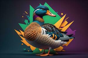 magnifique canard sur une solide Couleur Contexte. ai génératif photo