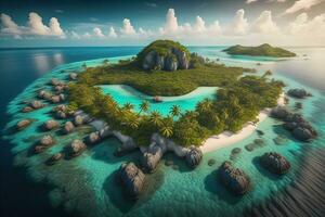 tropical plage avec paume des arbres et blanc sable. ai génératif photo