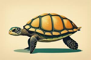 illustration de une tortue sur une vert Contexte dans dessin animé style. ai génératif photo