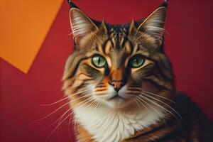portrait de une magnifique Maine nègre chat sur une foncé Contexte. ai génératif photo