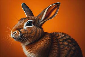 Pâques lapin sur une solide Couleur Contexte. ai génératif photo