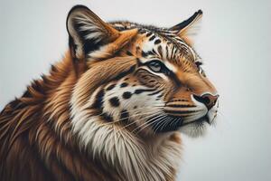 portrait de une tigre sur une solide Couleur Contexte. fermer. ai génératif photo