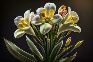 bouquet de blanc fleurs de lys sur une solide Couleur Contexte. ai génératif photo