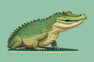 crocodile sur vert Contexte. vecteur illustration dans rétro style. ai génératif photo