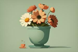 pot de fleur avec marguerites. vecteur illustration dans rétro style. ai génératif photo