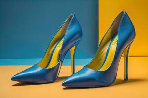 haute talon femmes des chaussures sur une solide Couleur Contexte. ai génératif photo