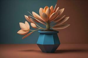 fleurs dans une pot sur une solide Couleur Contexte. ai génératif photo