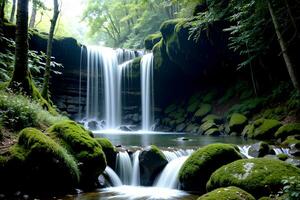 réaliste photo magnifique paysage de cascade dans le forêt, ai génératif