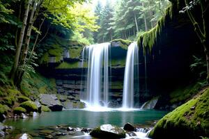 réaliste photo magnifique paysage de cascade dans le forêt