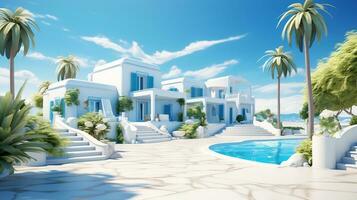 traditionnel méditerranéen blanc maison avec bleu ciel génératif ai photo