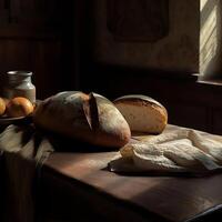 pain sur une table génératif ai photo