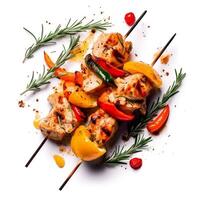 poulet brochettes avec tranches de sucré poivrons et aneth génératif ai photo