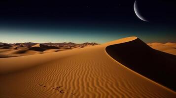 une captivant nuit au milieu de le désert le sable dunes. génératif ai photo