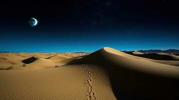 embrassement le mystique nuit dans le désert dunes. génératif ai photo
