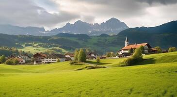 allemand village dans un alpin Montagne paysage. génératif ai photo