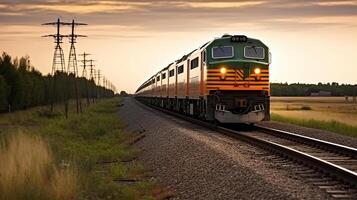 sur le des rails, explorant le vaste campagne comme le train voyages à travers le pays. génératif ai photo