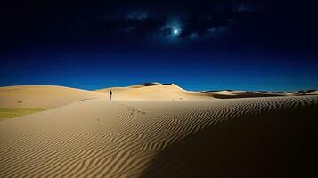 découvrir le serein beauté de le désert le sable dunes à nuit. génératif ai photo