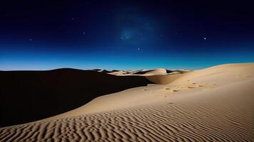 une captivant nuit au milieu de le désert le sable dunes. génératif ai photo