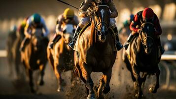 galopant les chevaux rivaliser pour la victoire sur le piste de course photo