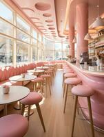 moderne Pâtisserie magasin avec Barbie rose stratifié revêtement, génératif ai photo