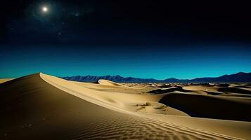 embrassement le mystique nuit dans le désert dunes. génératif ai photo