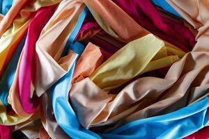 une groupe de multicolore tissu tentures photo