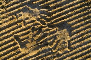 une main impression dans le le sable avec deux mains photo