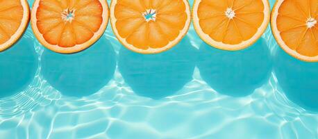 une sur le thème de l'été Contexte avec Orange fruit tranches dans une nager bassin est une Créatif et rafraîchissant photo