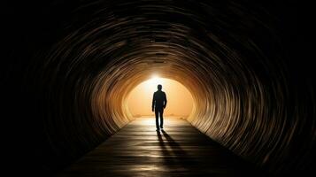 homme en marchant par une tunnel s silhouette photo