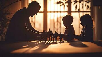 famille se soucier symbolisé par mains et papier silhouettes sur une table photo