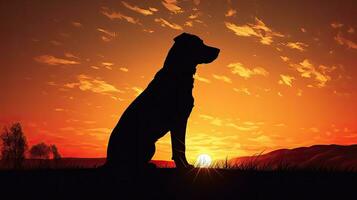 silhouette de une chien animal portrait pendant le coucher du soleil photo