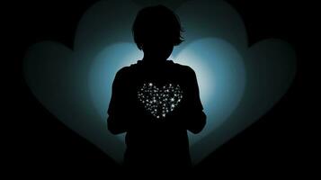 silhouette de garçon s mains et cœurs photo