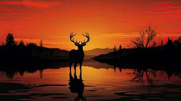 wapiti à le coucher du soleil silhouette photo