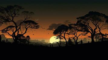 la nuit paysage avec foncé arbre grandes lignes photo