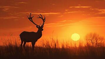 rouge cerf cerf silhouette à Royaume-Uni lever du soleil pendant en rut saison photo