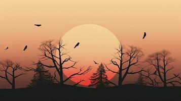 idéal image pour impression ou site Internet décoration des oiseaux et des arbres dans silhouette photo