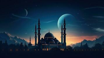 magnifique mosquées et minarets sont montré dans une étourdissant paysage après le coucher du soleil photo