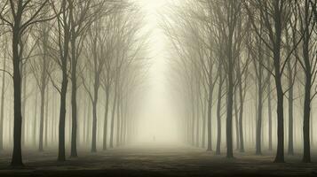 une brumeux plantation ressembler une grand tout droit arbre rangée photo