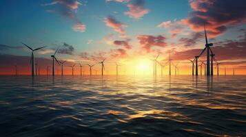 offshore vent turbines à le coucher du soleil photo