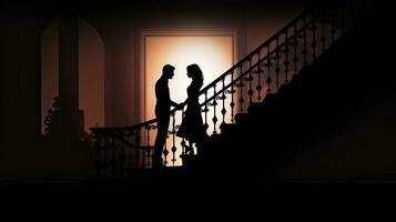 deux gens descendant le escaliers dans ombre photo