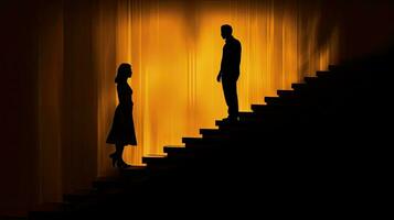 deux gens descendant le escaliers dans ombre photo