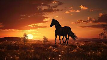 silhouette de une cheval à coucher photo
