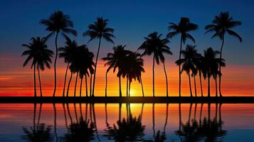 silhouette de paume des arbres à tropical lever du soleil ou le coucher du soleil photo